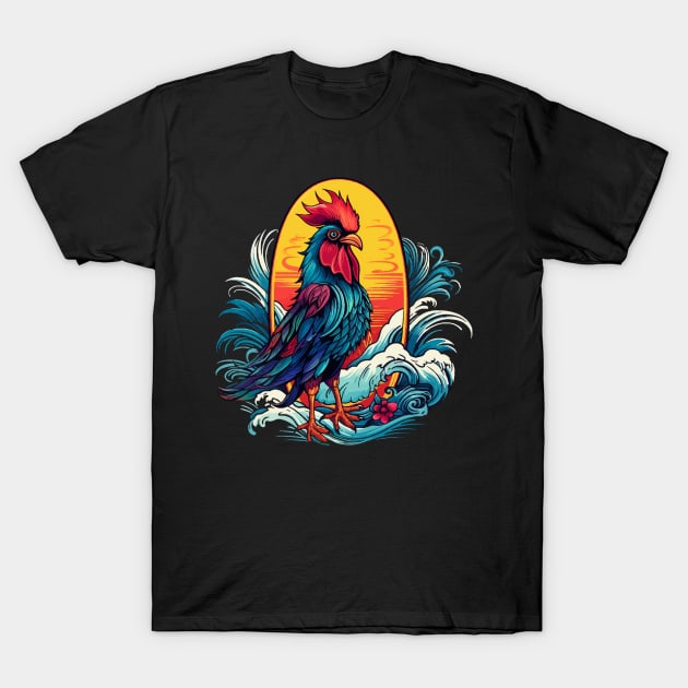 Ocean Loving Rooster Design T-Shirt by VelvetRoom